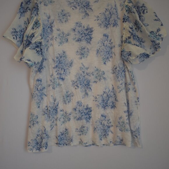 Women's Loft Short Sleeve Shirt Blue Floral and White Size Medium - Picture 3 of 4
